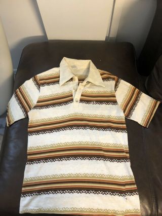 Vintage 1970’s Hang Ten Knit Polo Shirt Size L Surfing Lighting Bolt,  Op