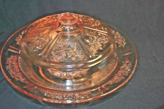 Pink Depression Glass Federal Sharon Cabbage Rose Round Covered Butter Dish/lid