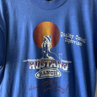 Vintage 80s Mustang Ranch T Shirt Brothel L 5050 Quality Control Travel Girls