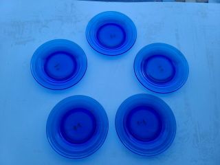 Vintage Cobalt Blue Depression Glass 6” Plates - “moderntone” - Anchor Hocking
