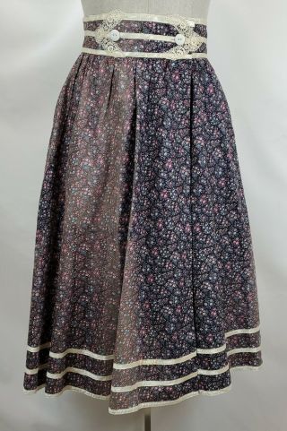 Vintage 70s Gunne Sax Wrap Skirt Size 9 Prairie Floral Calico Lace Button Midi