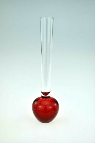 Vintage Aseda Ruby Red Controlled Bubble Bud Vase Swedish Art Glass Mid - Century
