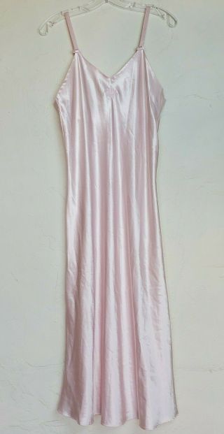 Vtg Christian Dior Pink Satin Lingerie Slip Dress Maxi Monogram See Measurements