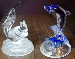 Cristal D’arques Crystal Glass Squirrel Figurine & Cobalt Blue Glass Dolphin