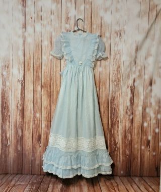 Vintage Martha’s Miniatures We’re Fussy Long Dress Size 6x Blue Polka Dot Lace