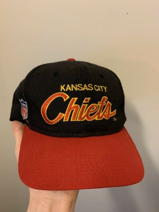 Vintage Kansas City Chiefs Snapback Hat Sports Specialties Black Dome Script Red