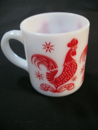 Hazel Atlas Vintage Red Roosters White Mug Coffee Cup