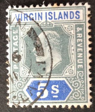 British Virgin Islands 1904 5 Shilling Green & Blue Stamp Vfu