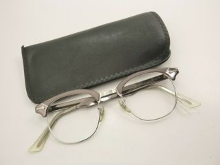 Vintage Shuron Browline Aluminum 48 - 22 Brushed Gray Eyeglasses Frame No Lenses