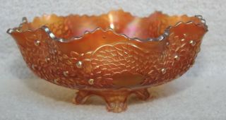 Antique Fenton Carnival Glass Orange Tree Marigold Large 4 Footed Berry Bowl