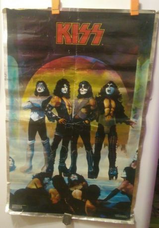 1977 Vintage Kiss Love Gun Poster Boutwell - Aucoin Mgt.  - Shiny Looks 3d