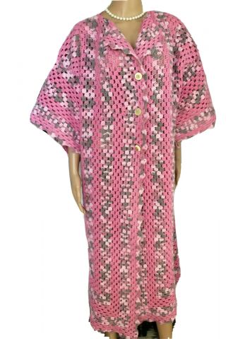 Vtg 70s Hand - Knit - Crochet Afghan Granny Square Sweater Coat Lattice Boho Hippie