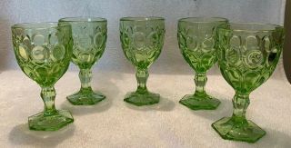 Thumbprint Vintage Hexagon Footed Lime Green 5.  5 " Tall Water Glasses Set Of 5