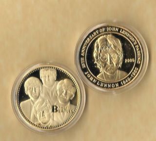 Beatles John Lennon Commemorative Gold Coins Beatles 25 Anniversary Fab 4