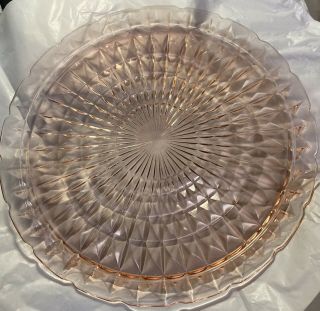 Vintage Jeanette Windsor Diamond Pink Depression Glass Platter Cake Plate
