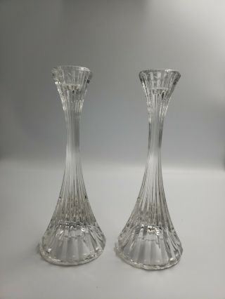 Two 8 " Tall Mikasa Park Lane Lead Crystal Candle Holders Candlesticks Pair