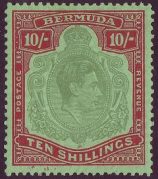 Bermuda 1951 King George Vi 10 Shillings Keyplate Perf 13 Sg119e Mm - Kgvi 10/ -