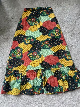 Vtg Handmade Patchwork Quilted Maxi Skirt Boho Hippie M