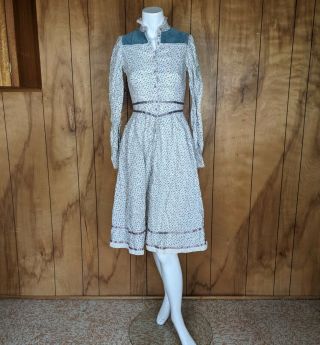 Vintage Gunne Sax Calico Floral Blue Corduroy Midi Prairie Dress Size 7 Small