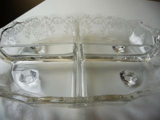 Antique FOSTORIA Corsage 4 - Part divided RELISH DISH footed w/ handles 12 
