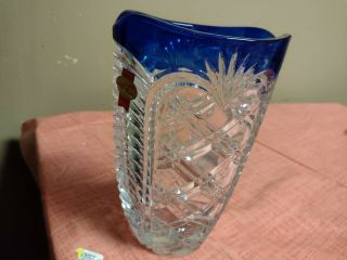 Vintage Anna Hutte Bleikristall Blue Flash Lead Crystal Vase