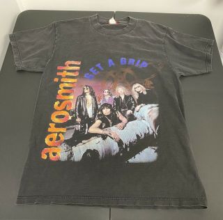 Vintage Aerosmith 1994 World Tour " Get A Grip " Black Concert T - Shirt Size Large