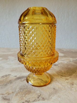 Vintage Amber Viking Glass Diamond Point Fairy Lamp