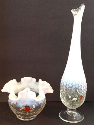 Fenton,  Glass French Opalescent Vases,  Basketweave Pattern,  Set Of 2