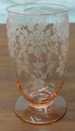 Cambridge Pink Elegant Glass Apple Blossom Footed 5 " Water Lunch Dinner Tumbler