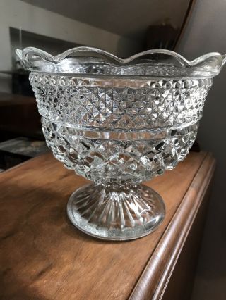 Vintage Anchor Hocking Crystal Wexford Glass Centerpiece Footed Bowl