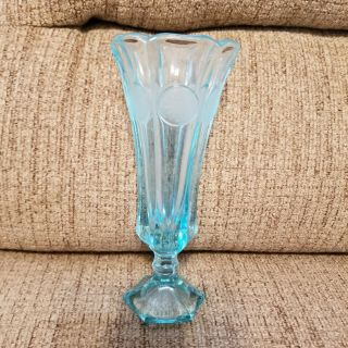 Vintage Blue Fostoria Coin Glass 8 " Footed Flower Bud Vase