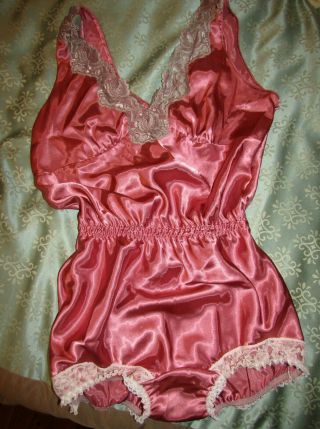 Polyester Satin Pink Custom Sissy Romper Teddy Granny Panty Lg B - 40 W - 36 H - 38