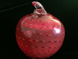 Vintage Controlled Bubble Art Glass Red Apple Paperweight