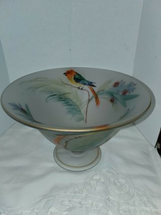 Vintage Hand Painted Satin Glass - Pedestal Candy Dish / Flower Bowl - Flawless