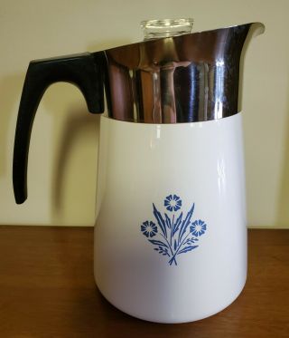Vintage Corning Ware Coffee / Tea Pot Kettle W/ Lid,  Blue Cornflower 6 Cup