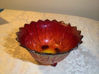 Imperial Acanthus Leaf Sunset Ruby Footed Fruit Bowl