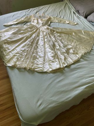 Vintage 1950s - 60s Satin Wedding Dress - Maurer
