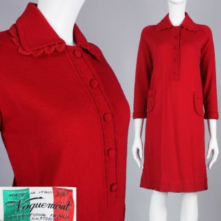 M/l Vintage 1960s Voguemont Dark Red Wool Knit Dress Italy Sweater Long Slv 60s