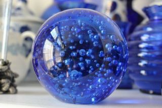 Vintage Art Glass Paperweight Cobalt Blue Controlled Bubble