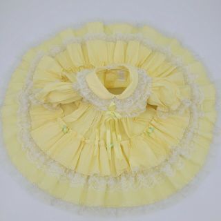 Vtg Baby Girl Ruffle Tiered Dress & Bonnet Sz 12m Yellow Lace Frilly Photography