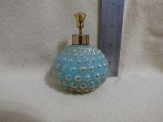 Fenton Glass Hobnail Opalescent Perfume Bottle Teal With Gold Bumps