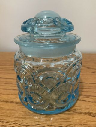 Vintage Electric Blue Moon And Stars Canister 5 1/2” With Lid