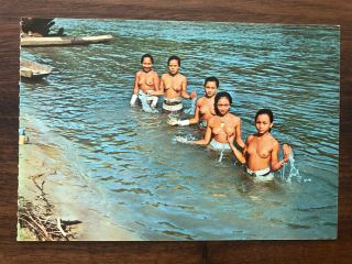 Malaysia Sarawak Old Postcard Sea Dayak Bathing Beauties Nude Naked Girls
