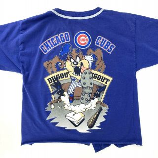 Chicago Cubs Vintage 1995 Taz Baseball Jersey T - Shirt Sz Xl Double Sided Blue