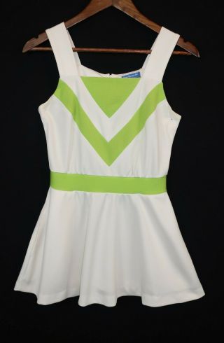 Vtg Top Seed Carol Canaan White Lime Green Tennis Dress Chevron 2 4 6 Ilgwu