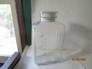 Vintage Anchor Hocking Ribbed Glass Refrigerator Water Bottle White Lid