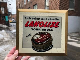 Vintage C.  1940 Graphic " Esquire Shoe Polish " Celluloid Over Cardboard Sign