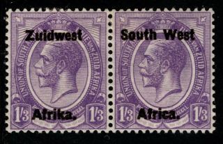 1923 South West Africa Sc 23 - 1/3 Setting Iii Overprint Se - Tenant Pair Hr