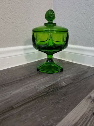 Vintage Viking Glass Green Color Candy Dish With Lid,  (6)