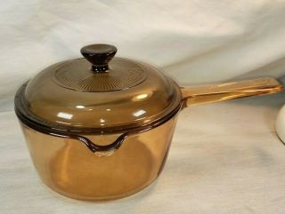 Vintage Pyrex Visionware By Corning Usa Amber 1l Saucepan/ Pot & Lid